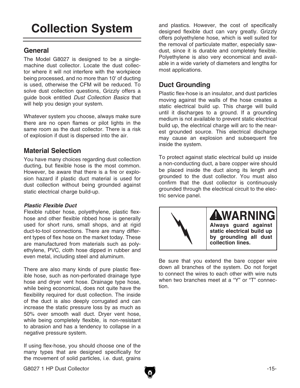 Collection system | Grizzly Model G8027 User Manual | Page 17 / 32