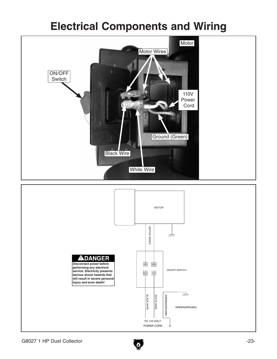 Electrical components and wiring | Grizzly Model G8027 User Manual | Page 25 / 32