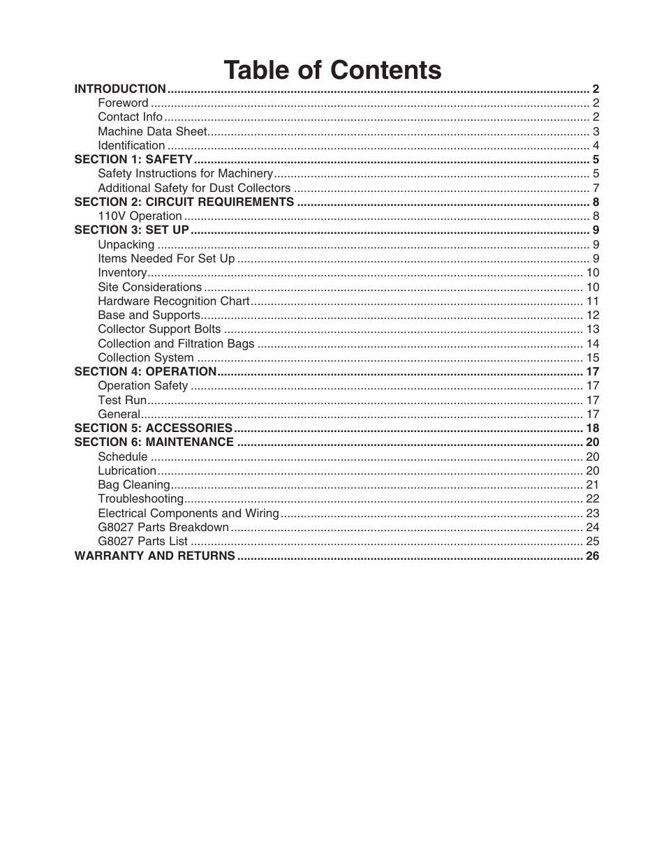 Grizzly Model G8027 User Manual | Page 3 / 32