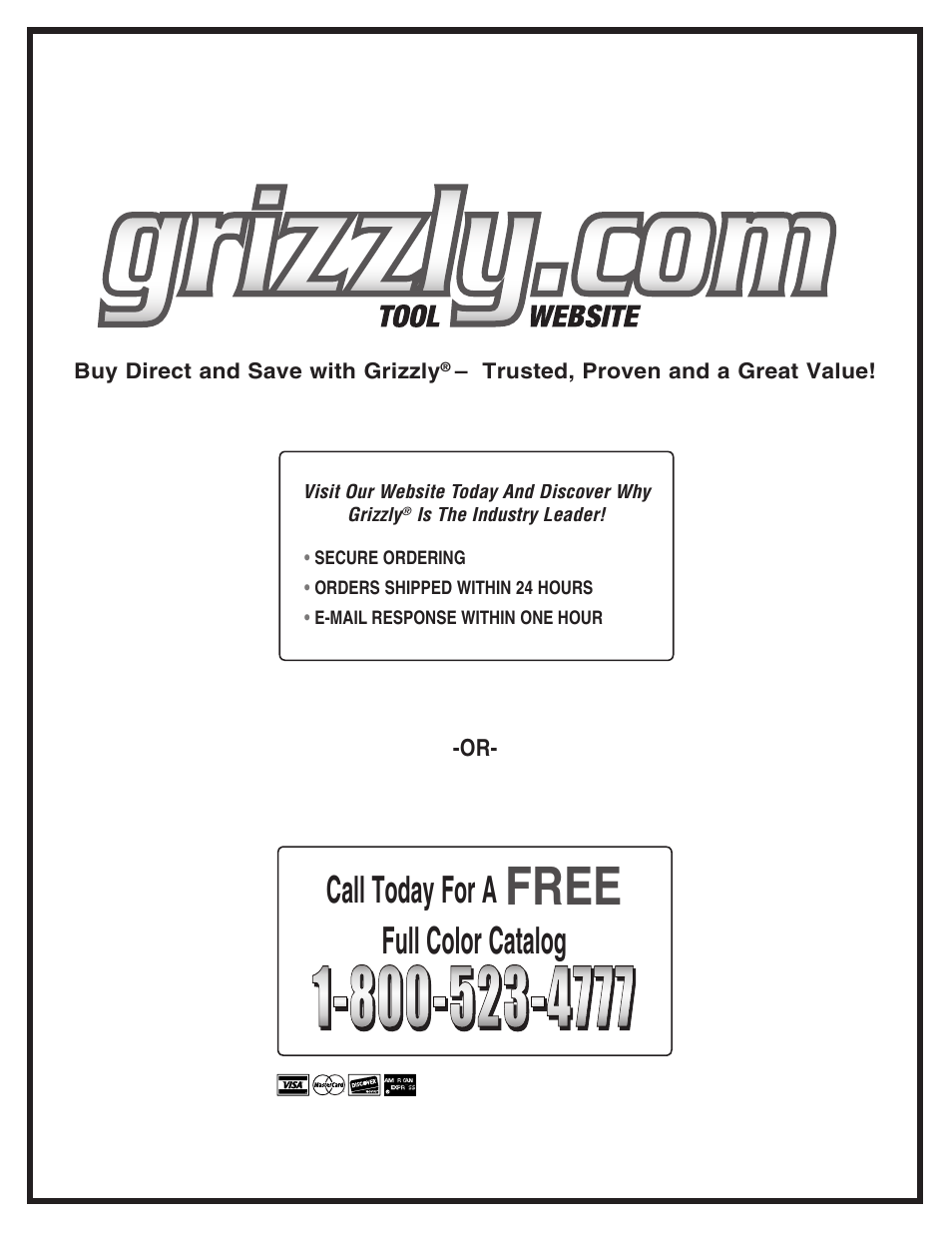 Free, Call today for a, Full color catalog | Grizzly Model G8027 User Manual | Page 32 / 32