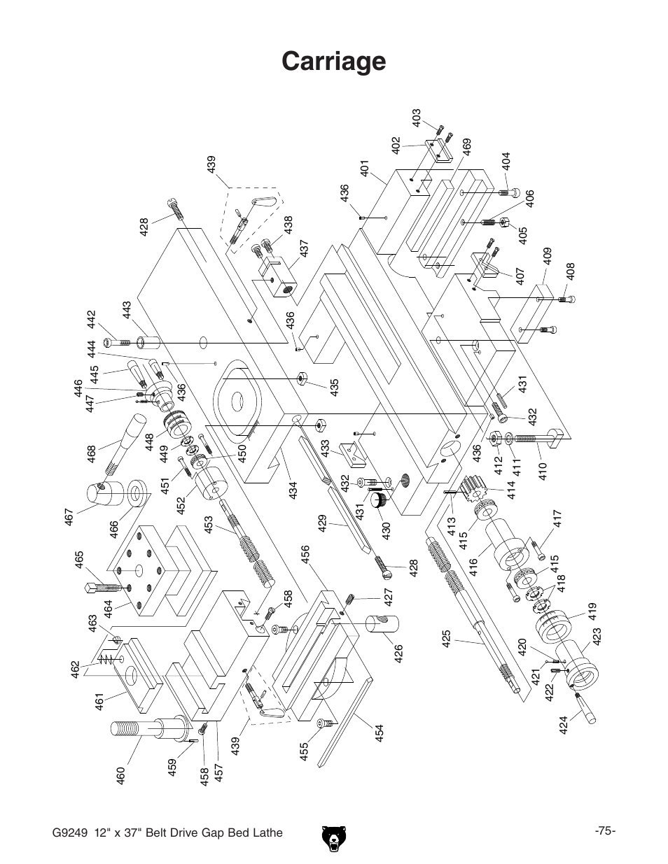 Carriage | Grizzly G92490 User Manual | Page 9 / 20