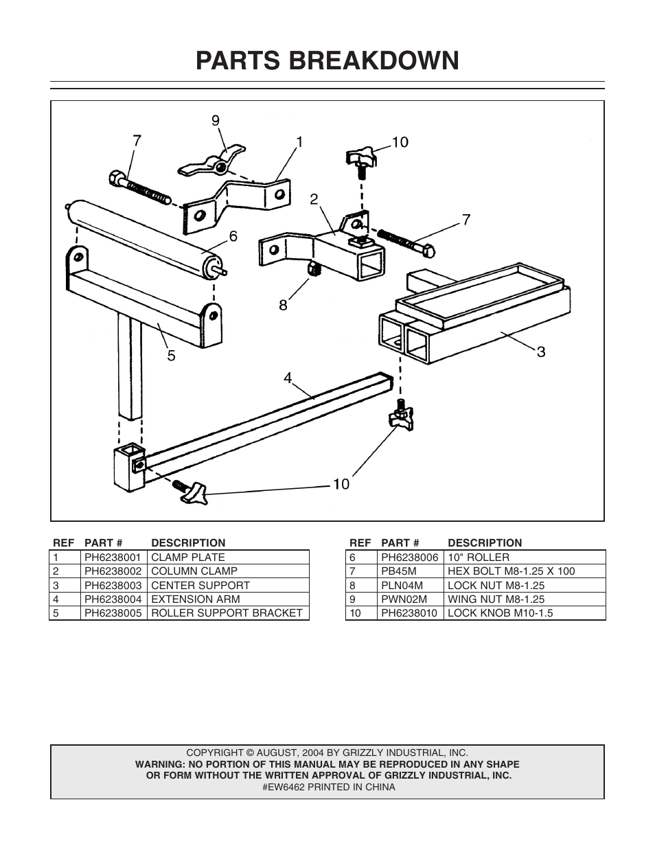 Parts breakdown | Grizzly H6238 User Manual | Page 3 / 3