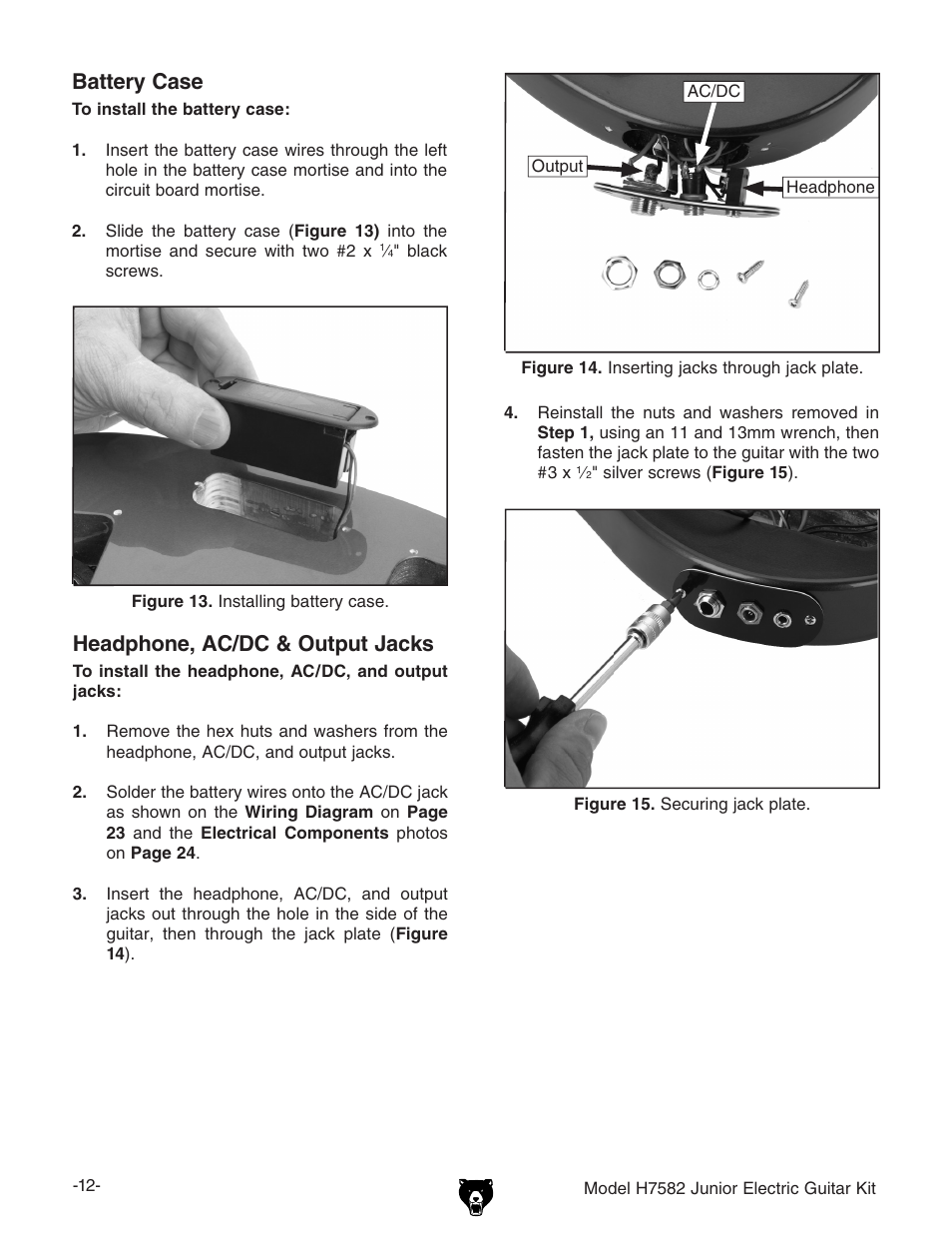 Battery case, Headphone, ac/dc & output jacks | Grizzly H7582 User Manual | Page 14 / 32