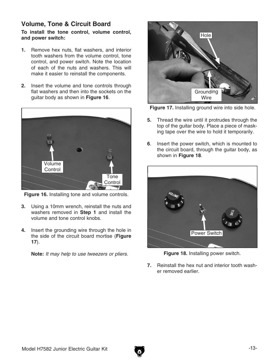 Volume, tone & circuit board | Grizzly H7582 User Manual | Page 15 / 32