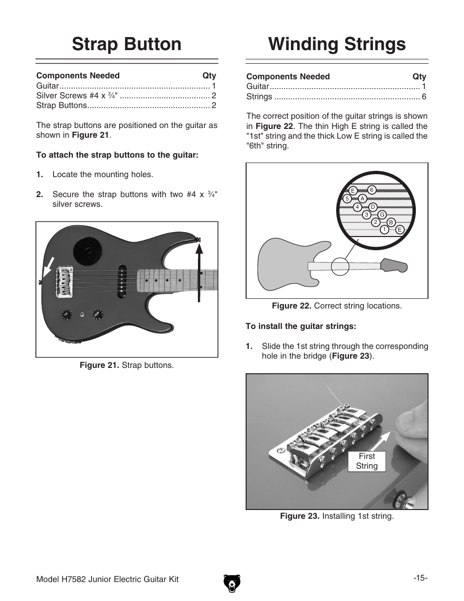 Winding strings, Strap button | Grizzly H7582 User Manual | Page 17 / 32