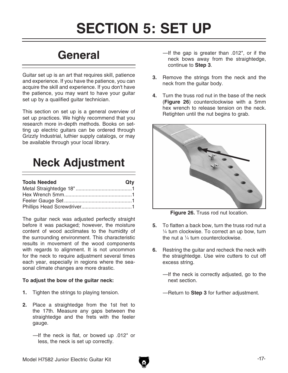 General, Neck adjustment | Grizzly H7582 User Manual | Page 19 / 32