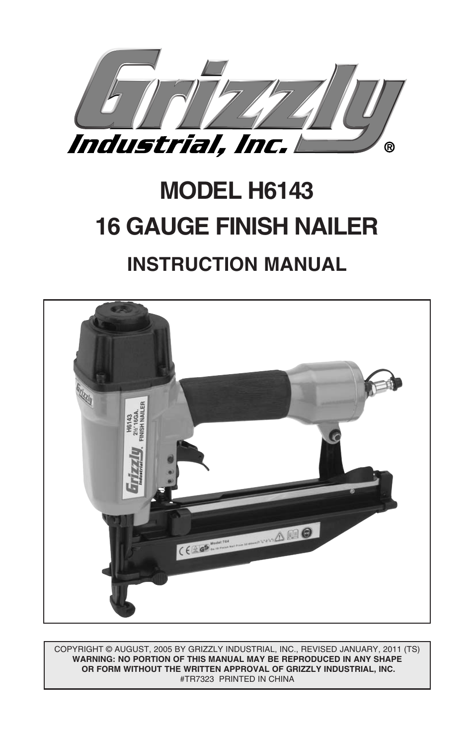 Grizzly 16 Guage Finish Nailer H6143 User Manual | 20 pages
