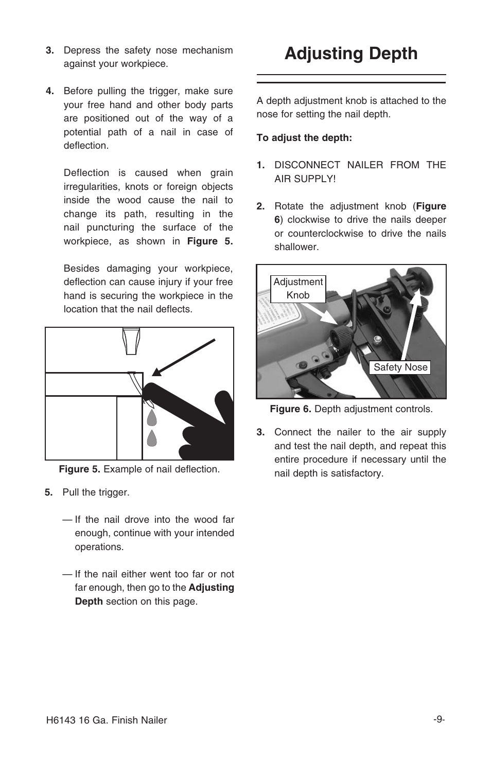 Adjusting depth | Grizzly 16 Guage Finish Nailer H6143 User Manual | Page 11 / 20