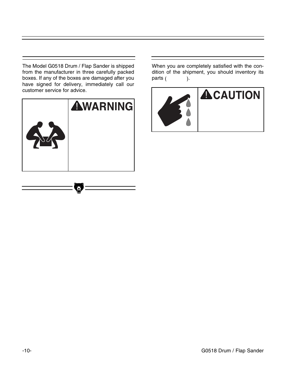 Unpacking piece inventory | Grizzly G0518 User Manual | Page 12 / 39