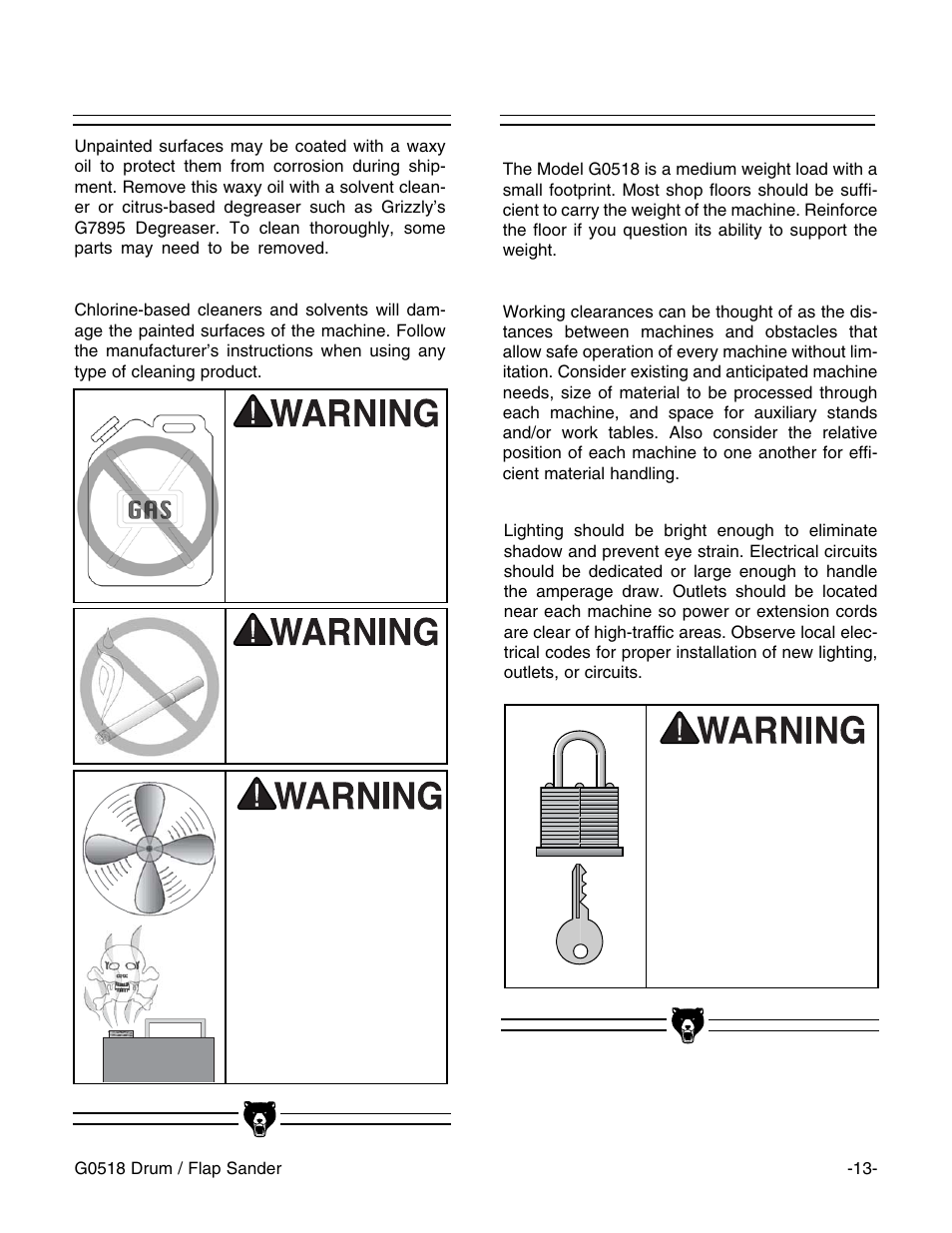 Clean up site considerations | Grizzly G0518 User Manual | Page 15 / 39