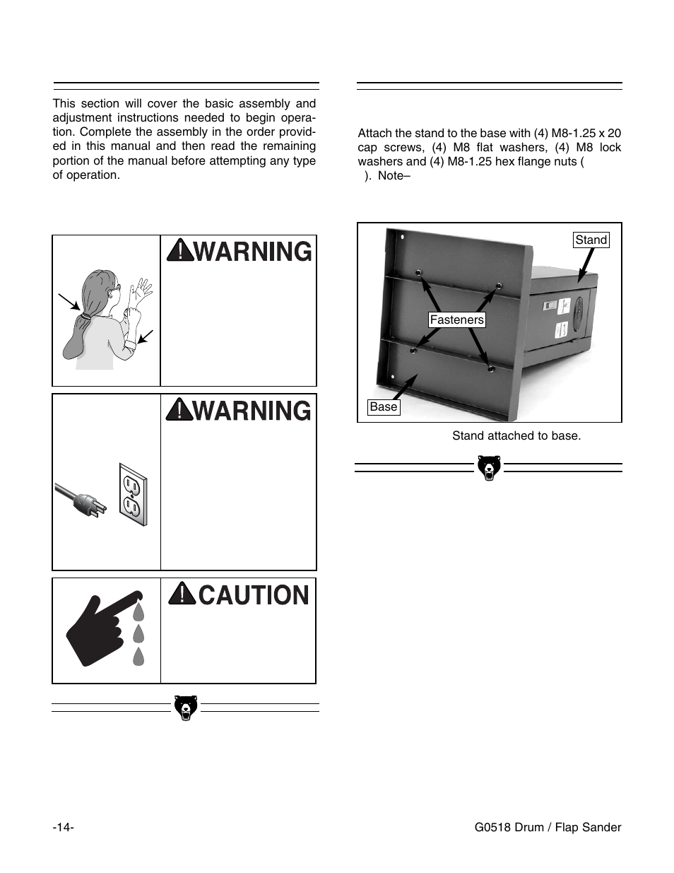 Beginning assembly stand to base | Grizzly G0518 User Manual | Page 16 / 39