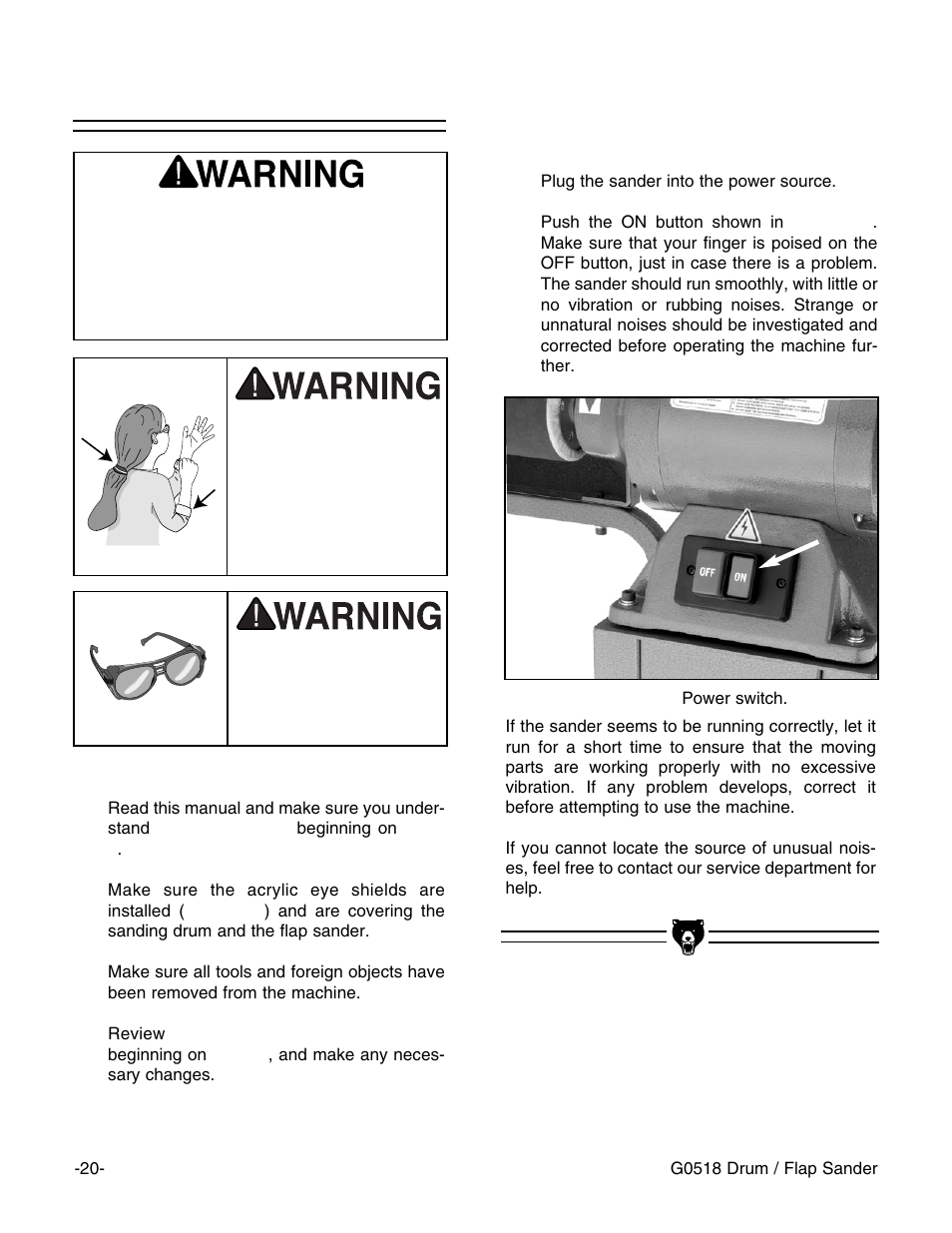 Start up | Grizzly G0518 User Manual | Page 22 / 39