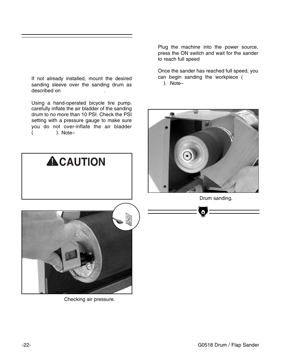 Drum sanding | Grizzly G0518 User Manual | Page 24 / 39