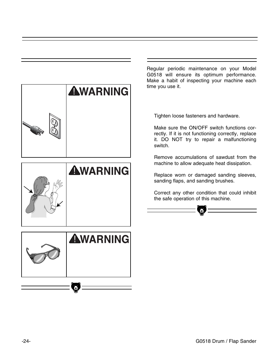 General maintenance safety | Grizzly G0518 User Manual | Page 26 / 39