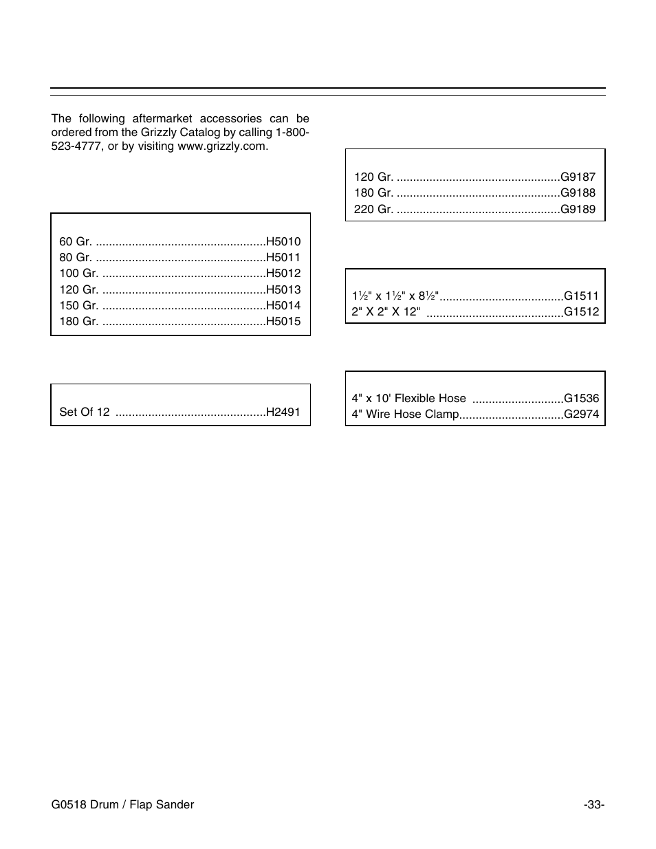 Aftermarket accessories | Grizzly G0518 User Manual | Page 35 / 39