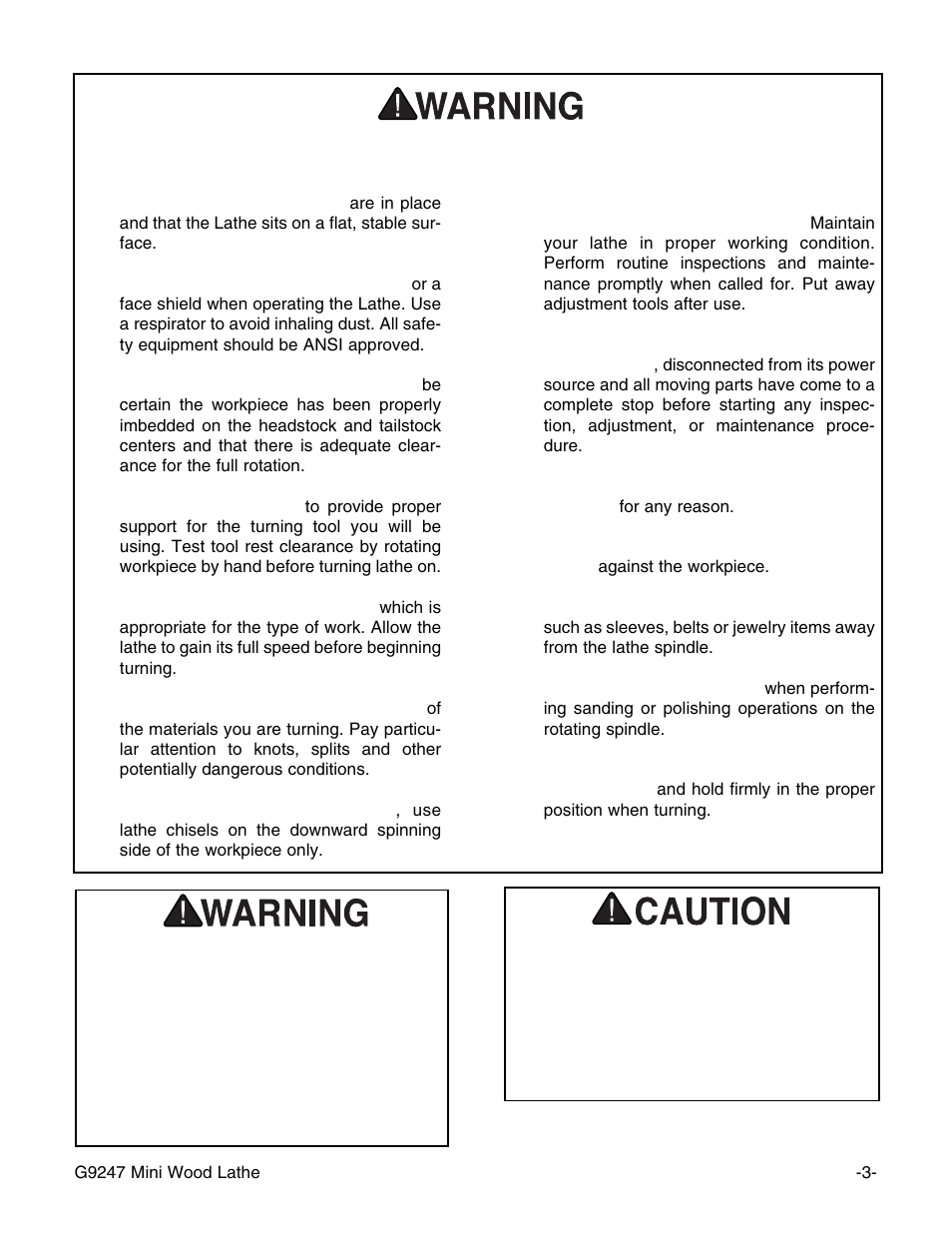 Additional safety instructions for lathes | Grizzly G9247 User Manual | Page 5 / 14