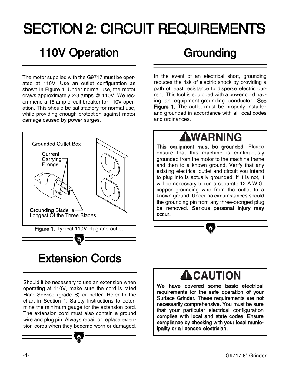 Eex xtte en ns siio on n c co orrd ds s, Ggrro ou un nd diin ng g | Grizzly G9717 User Manual | Page 5 / 17