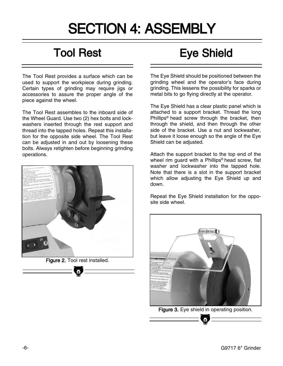 Sse ec ct tiio on n 4 4:: a as ss se em mb bl ly y, Tto oo oll r re es stt, Eey ye e s sh hiie elld d | Grizzly G9717 User Manual | Page 7 / 17