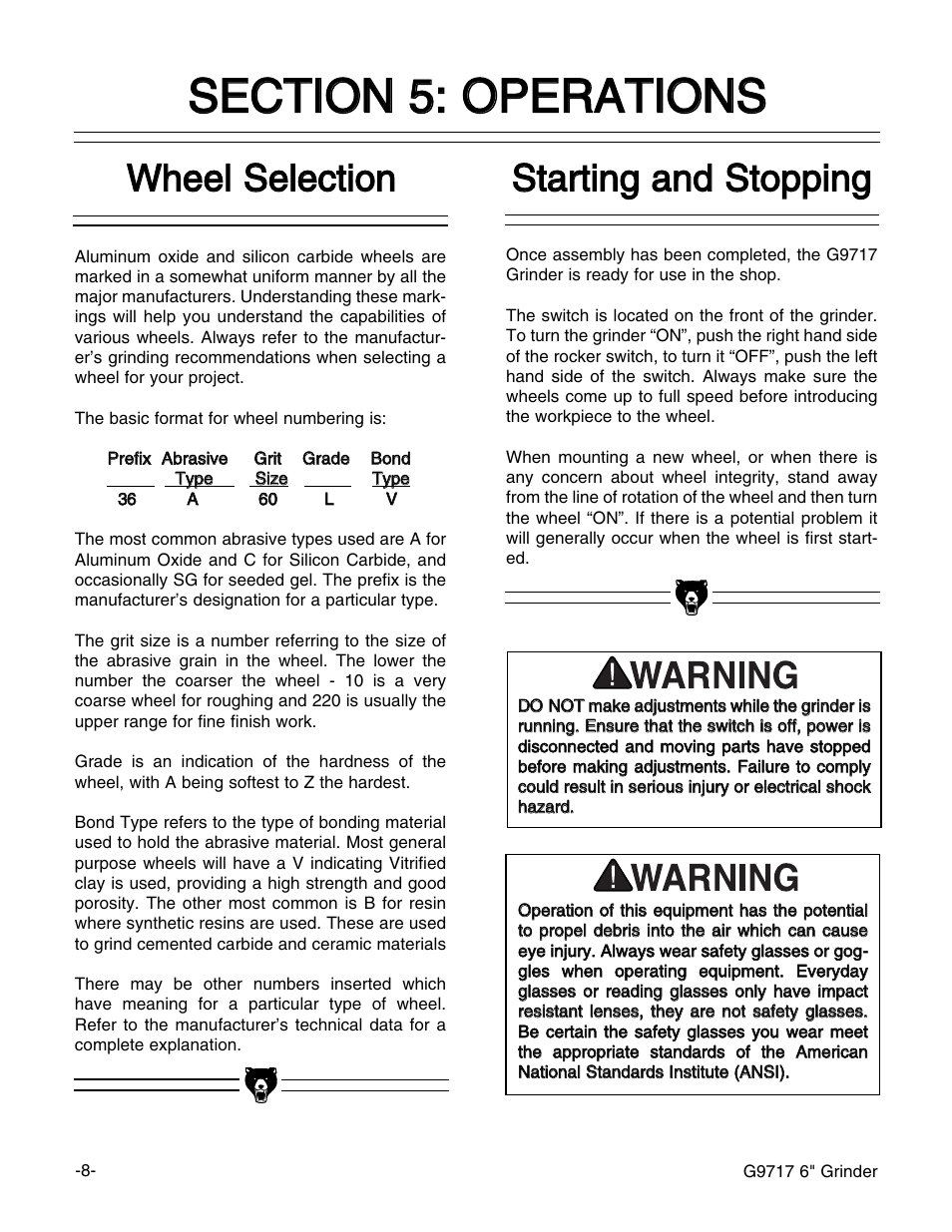 Wwh he ee ell s se elle ec cttiio on n | Grizzly G9717 User Manual | Page 9 / 17