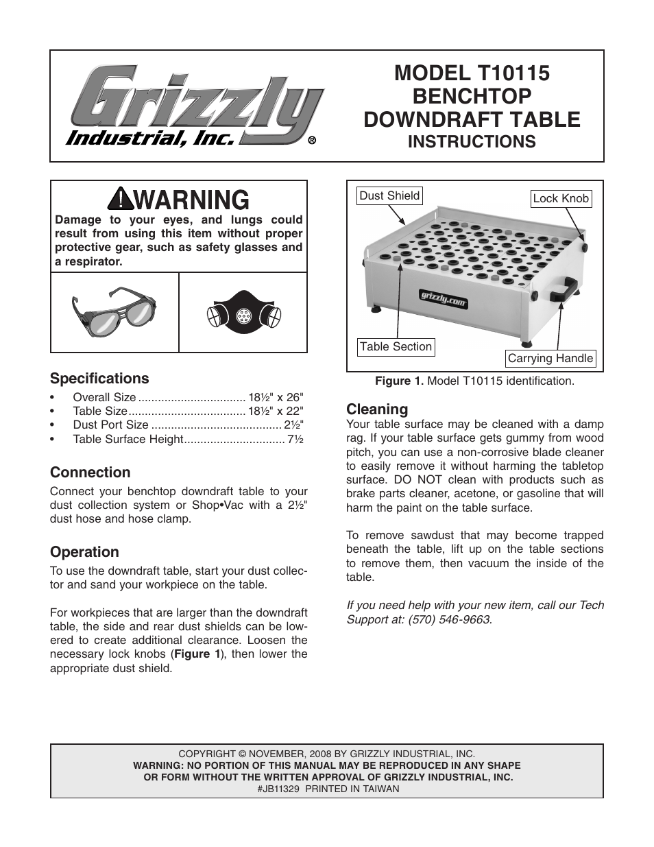 Grizzly Benchtop Downdraft Table T10115 User Manual | 2 pages
