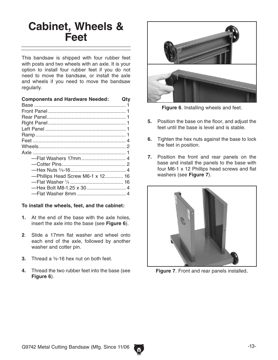 Cabinet, wheels & feet | Grizzly G9742 User Manual | Page 15 / 44