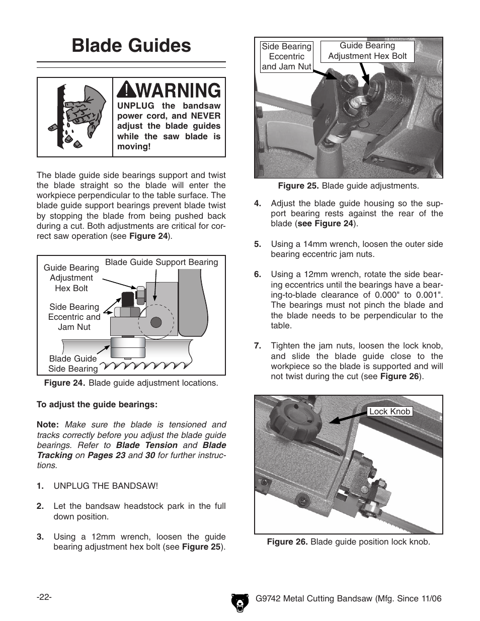 Blade guides | Grizzly G9742 User Manual | Page 24 / 44