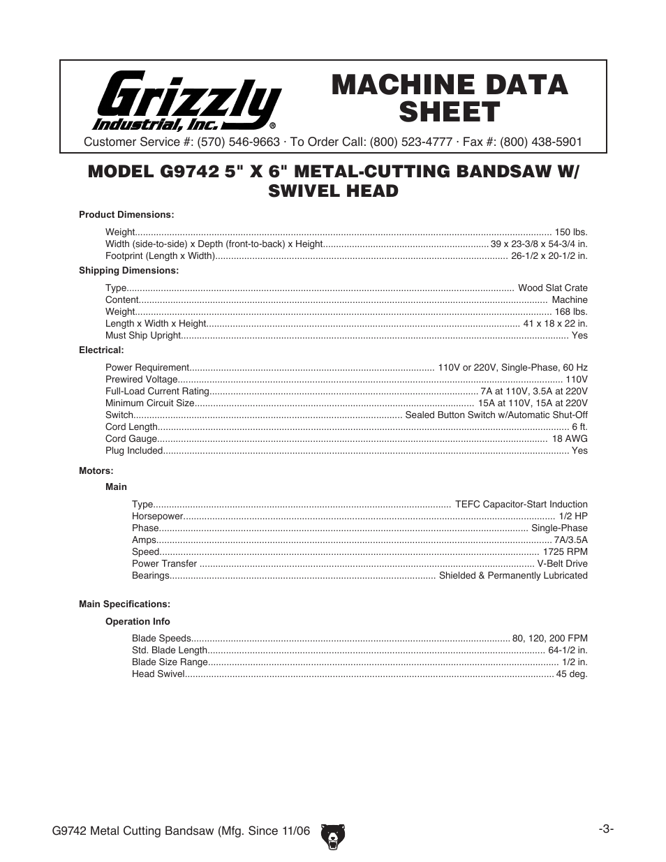 Machine data sheet | Grizzly G9742 User Manual | Page 5 / 44