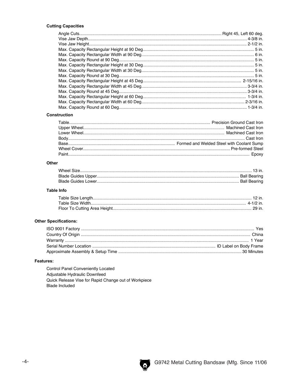 Grizzly G9742 User Manual | Page 6 / 44