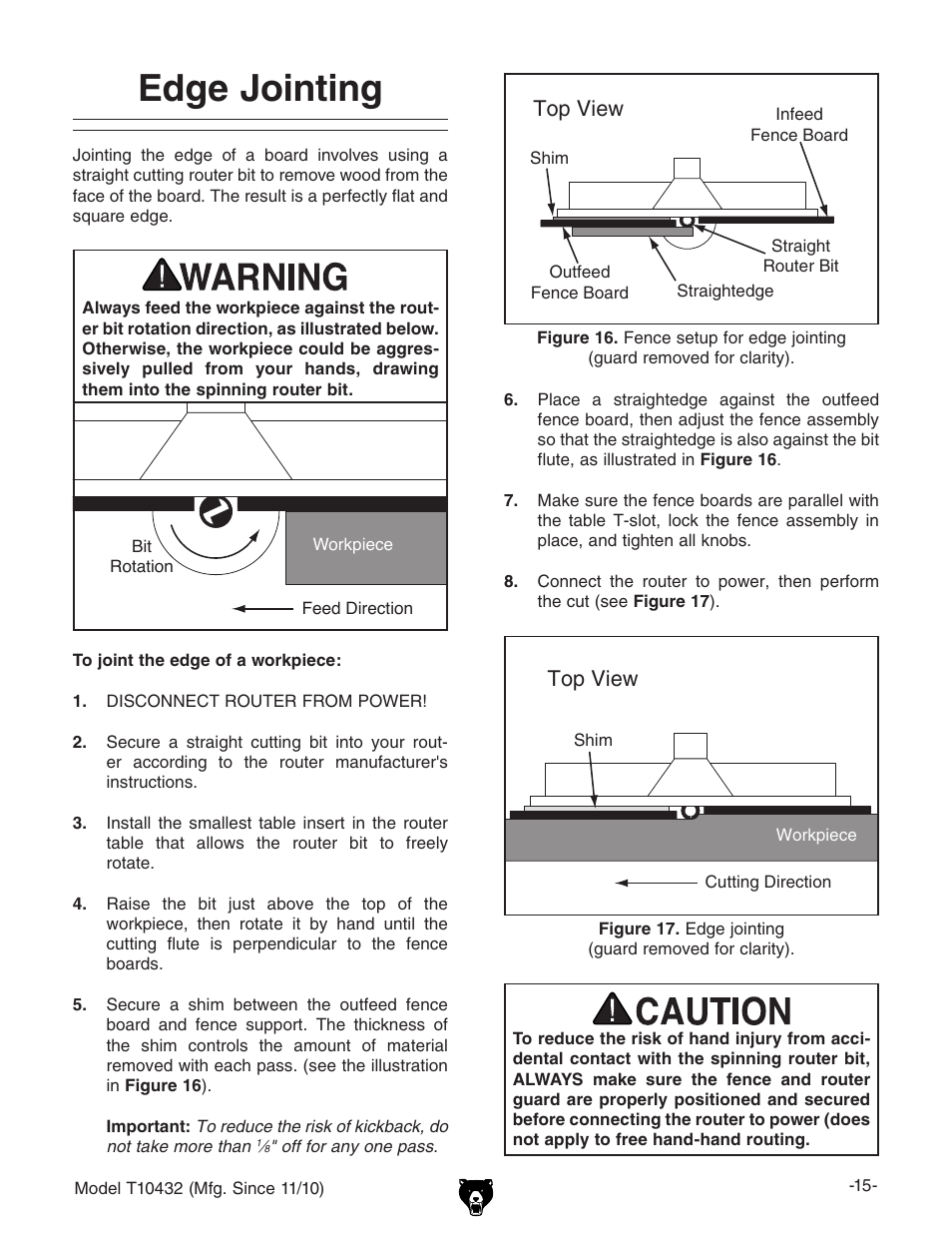 Edge jointing, Top view | Grizzly T10432 User Manual | Page 17 / 28