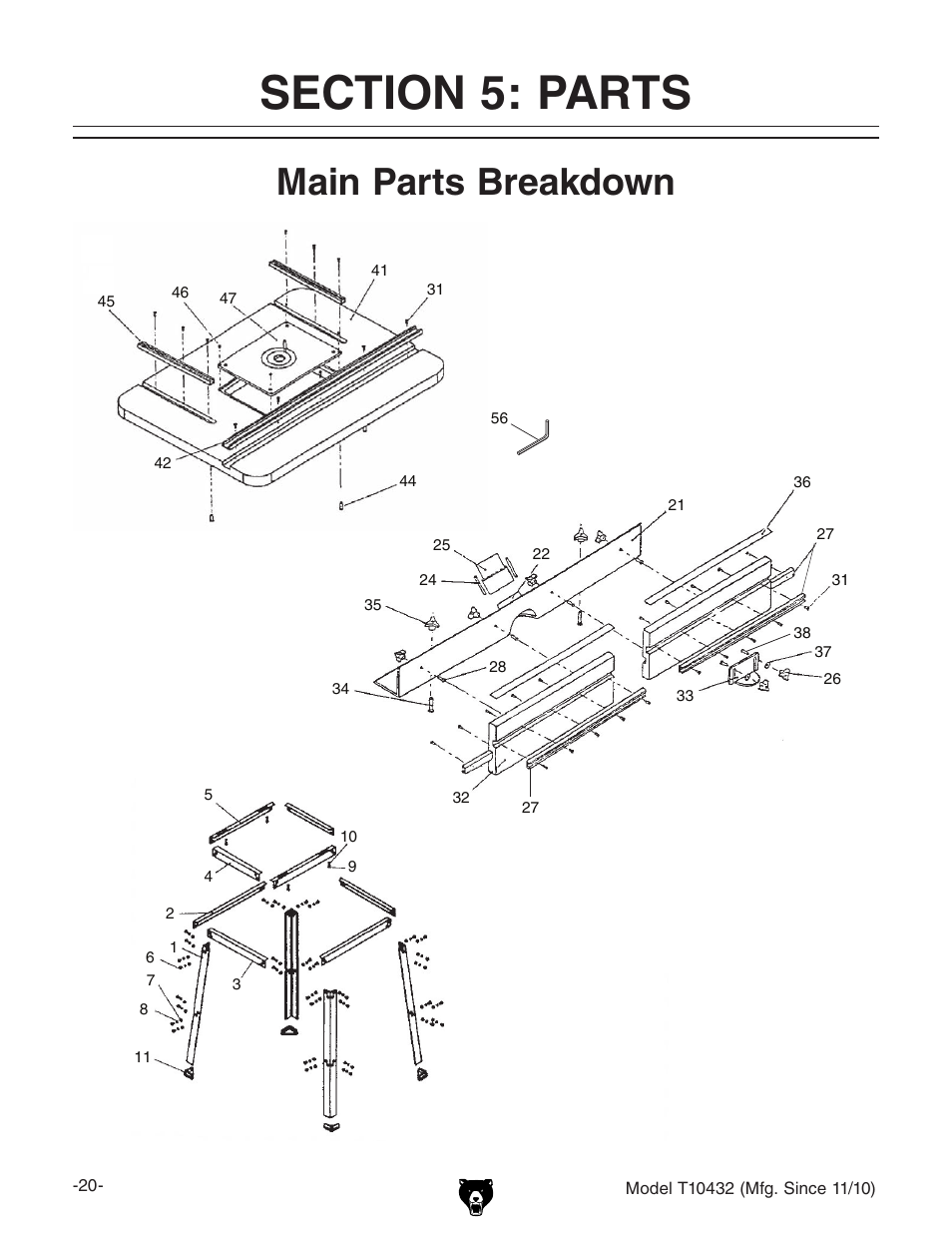 Main parts breakdown | Grizzly T10432 User Manual | Page 22 / 28