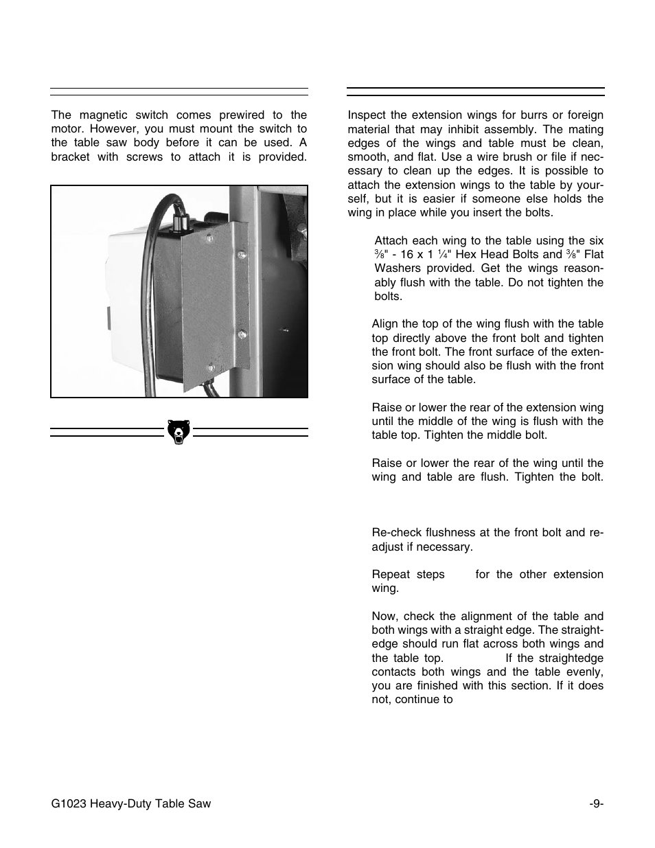 Switch, Extension wings | Grizzly G1023 User Manual | Page 10 / 37