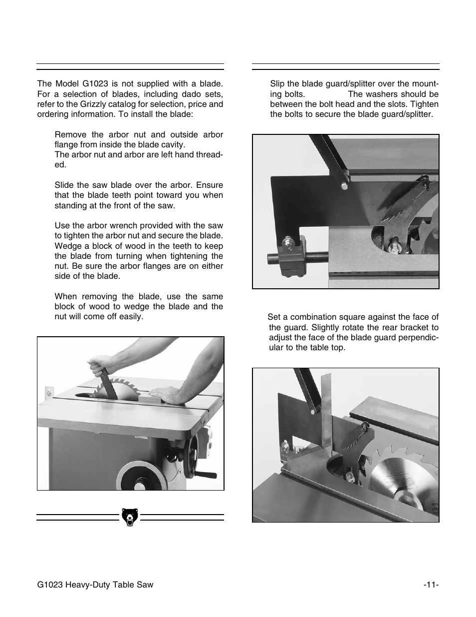 Blade, Blade guard | Grizzly G1023 User Manual | Page 12 / 37