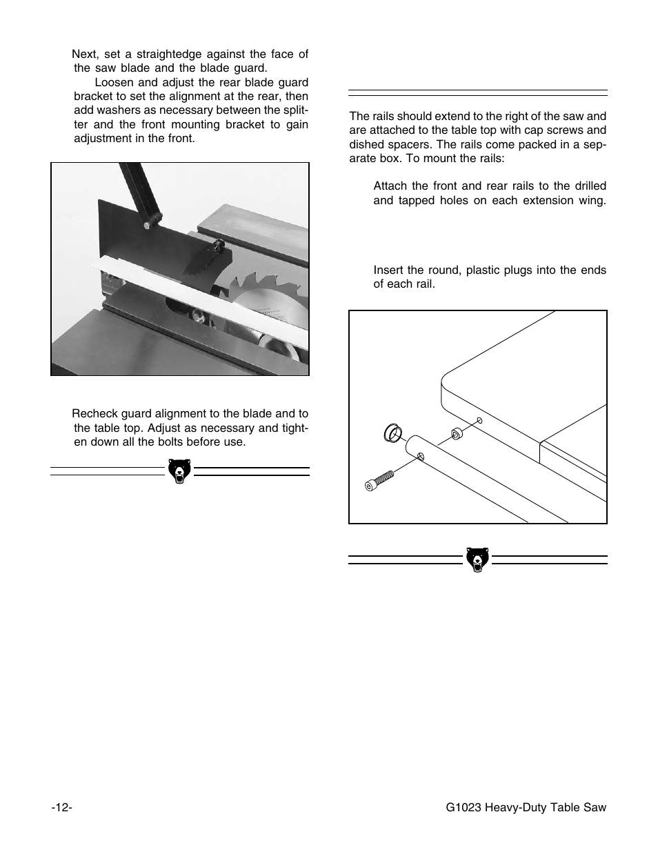 Fence rails | Grizzly G1023 User Manual | Page 13 / 37