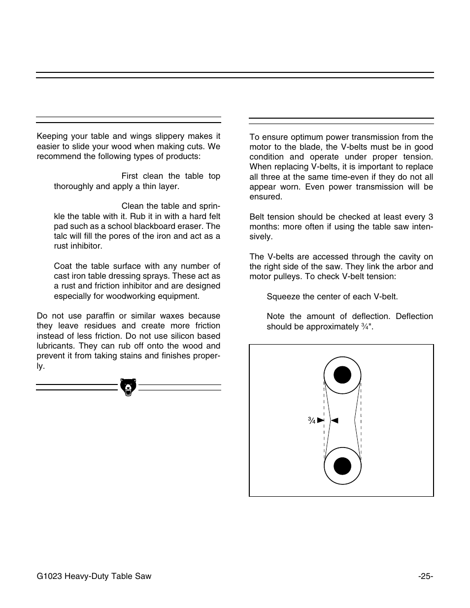 V-belt, Table and wings | Grizzly G1023 User Manual | Page 26 / 37