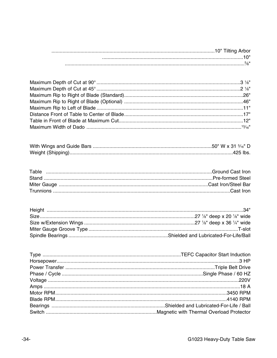 Machine data | Grizzly G1023 User Manual | Page 35 / 37