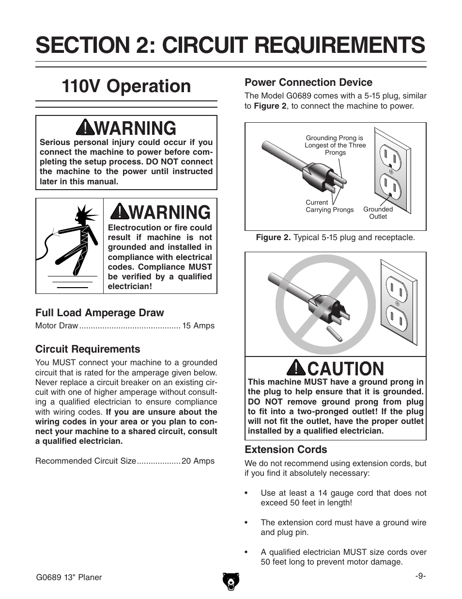 110v operation | Grizzly G0689 User Manual | Page 11 / 44