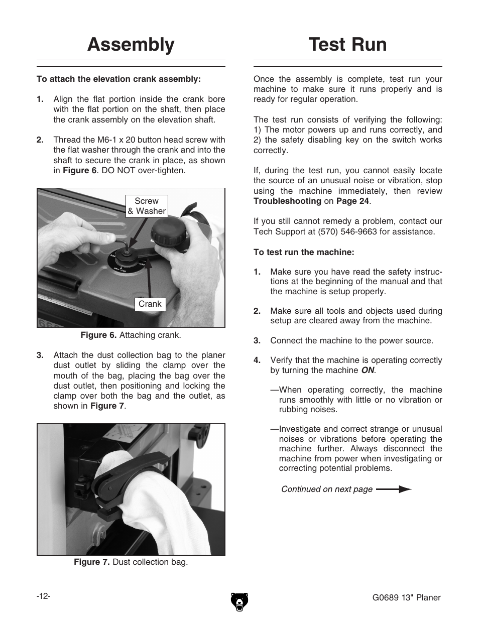 Assembly, Test run | Grizzly G0689 User Manual | Page 14 / 44