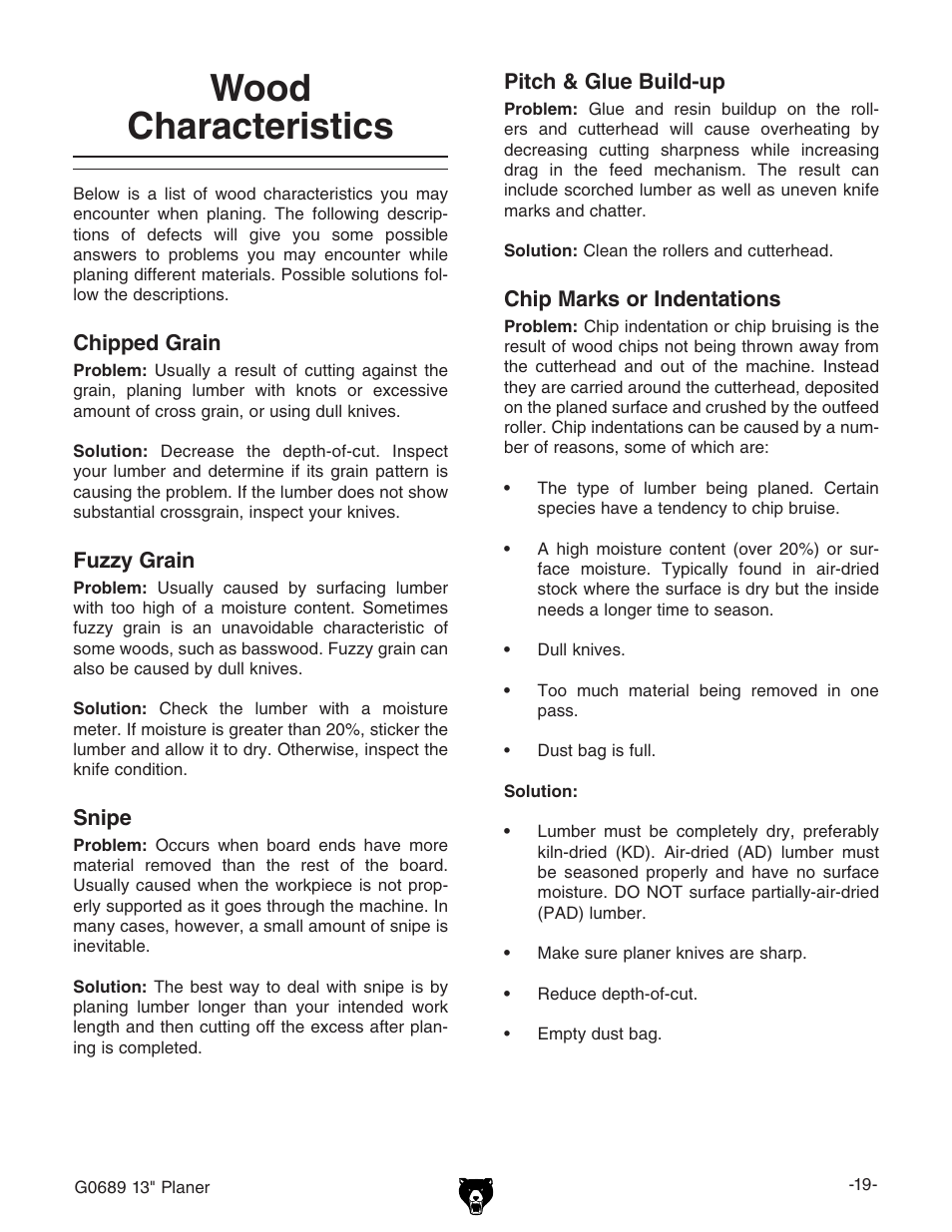 Wood characteristics | Grizzly G0689 User Manual | Page 21 / 44