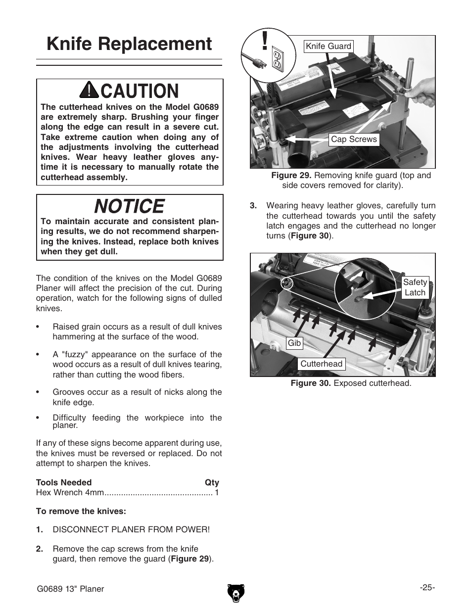 Knife replacement | Grizzly G0689 User Manual | Page 27 / 44