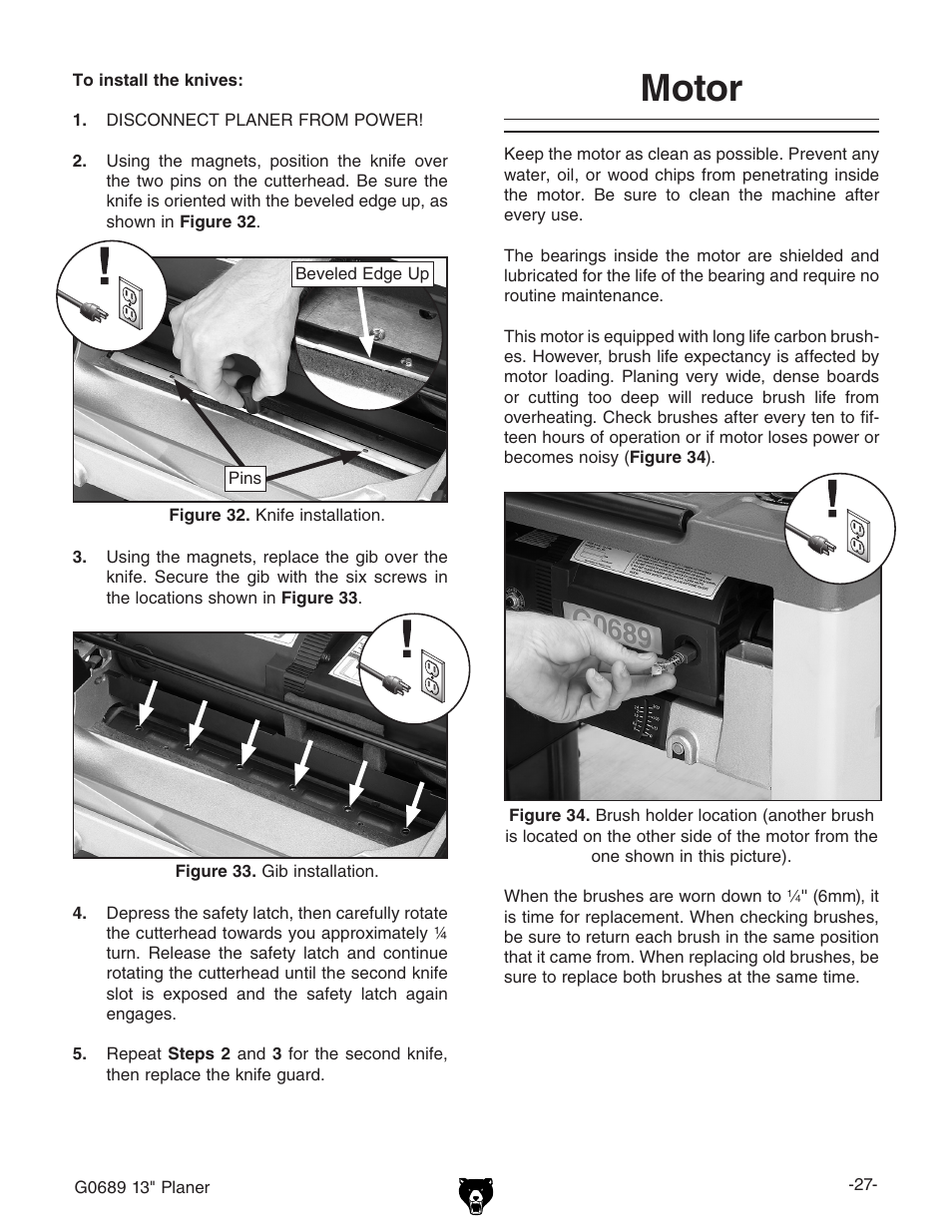 Motor | Grizzly G0689 User Manual | Page 29 / 44