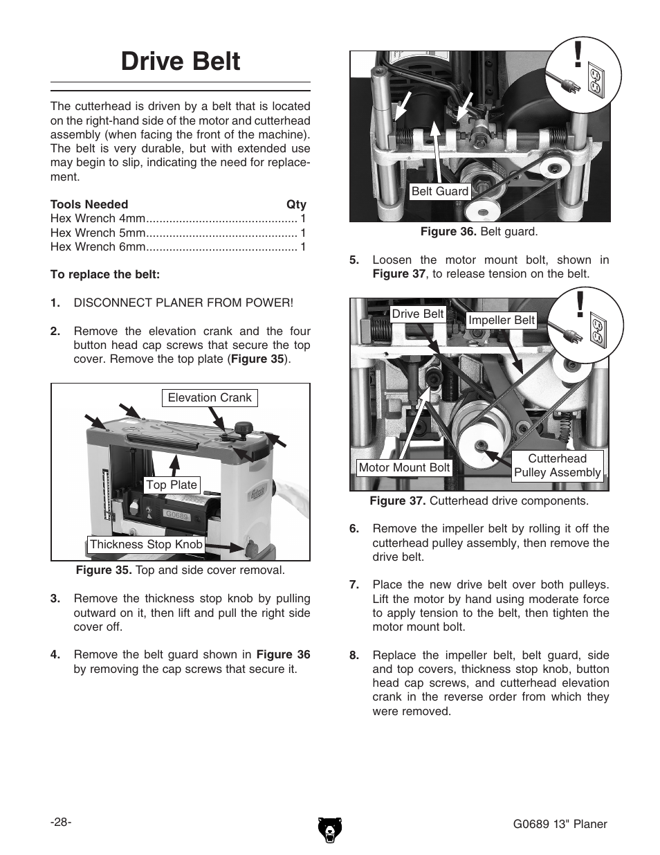 Drive belt | Grizzly G0689 User Manual | Page 30 / 44