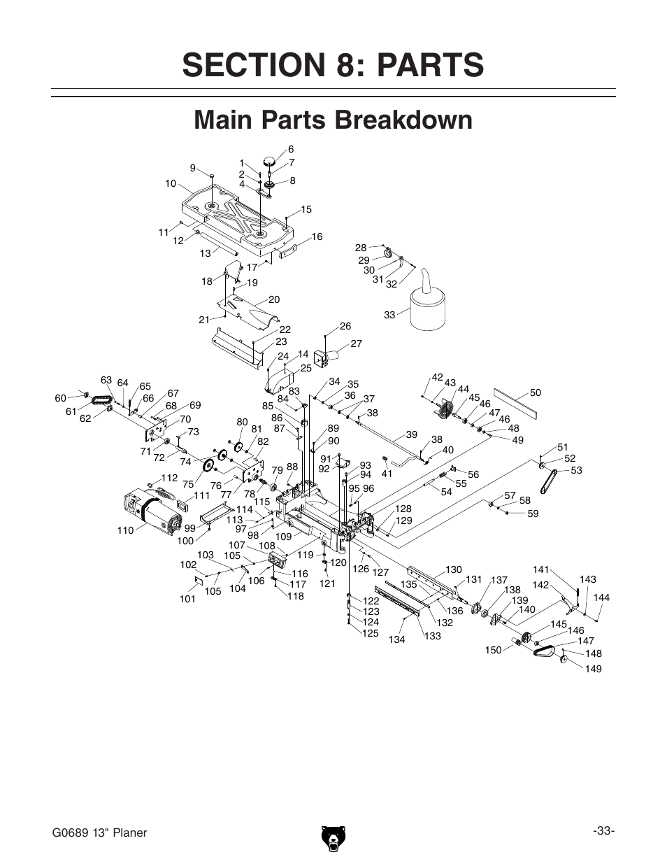 Main parts breakdown | Grizzly G0689 User Manual | Page 35 / 44