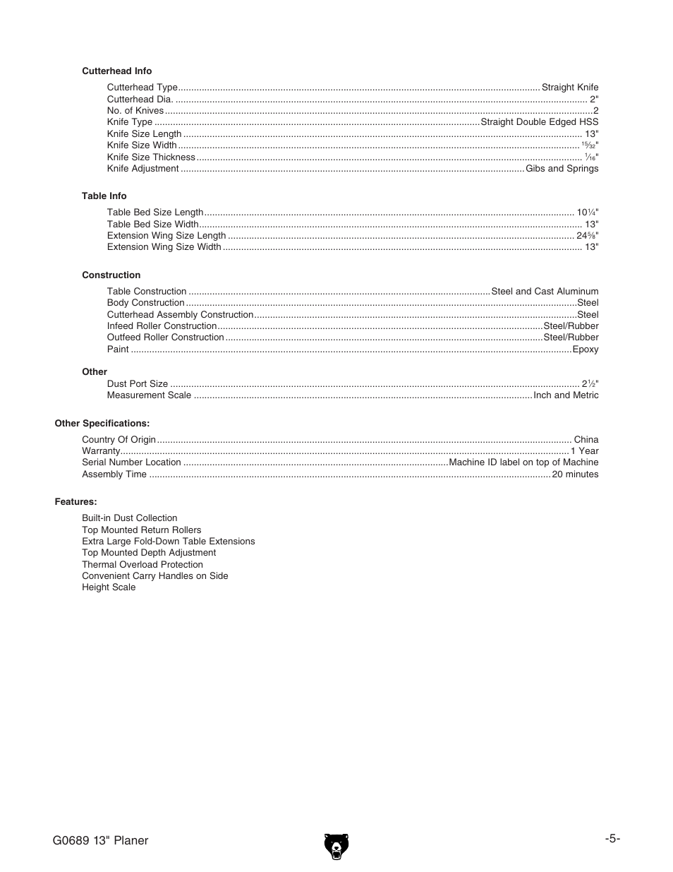 Grizzly G0689 User Manual | Page 7 / 44