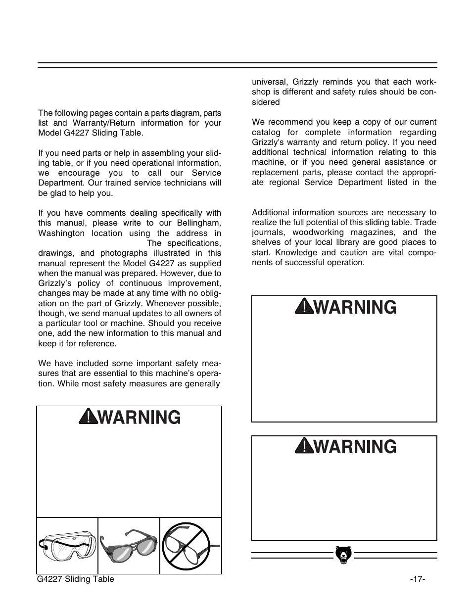 Commentary | Grizzly G4227 User Manual | Page 18 / 27