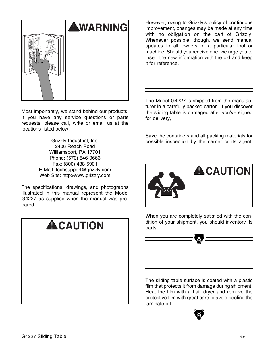 Clean up, Unpacking | Grizzly G4227 User Manual | Page 6 / 27