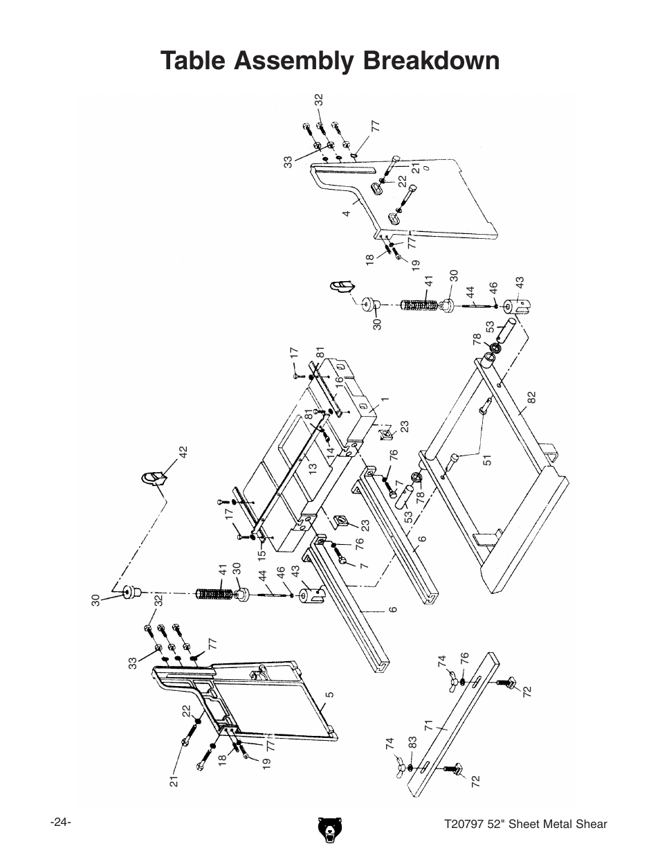 Table assembly breakdown | Grizzly Foot Shear T20797 User Manual | Page 2 / 4