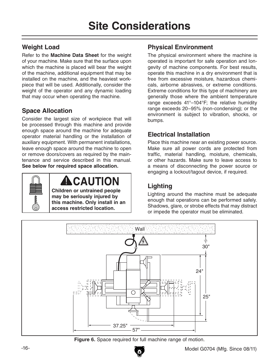 Site considerations | Grizzly G0704 User Manual | Page 18 / 60