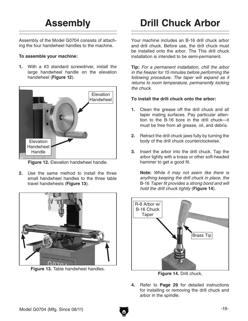 Assembly, Drill chuck arbor | Grizzly G0704 User Manual | Page 21 / 60