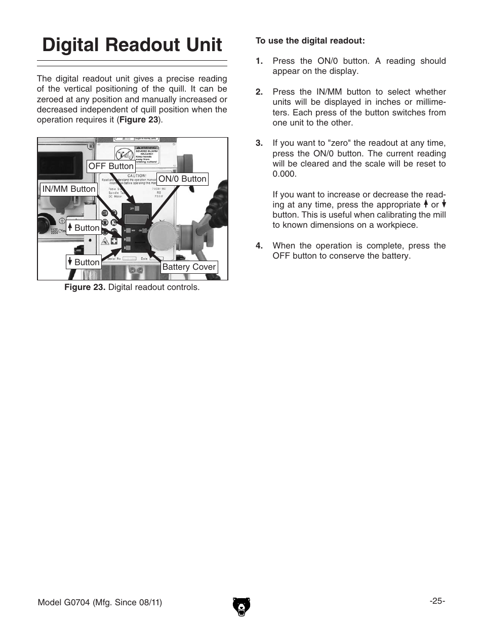 Digital readout unit | Grizzly G0704 User Manual | Page 27 / 60