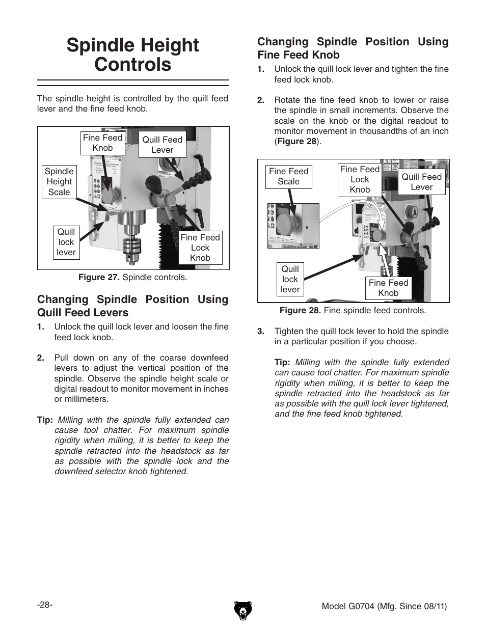 Spindle height controls | Grizzly G0704 User Manual | Page 30 / 60